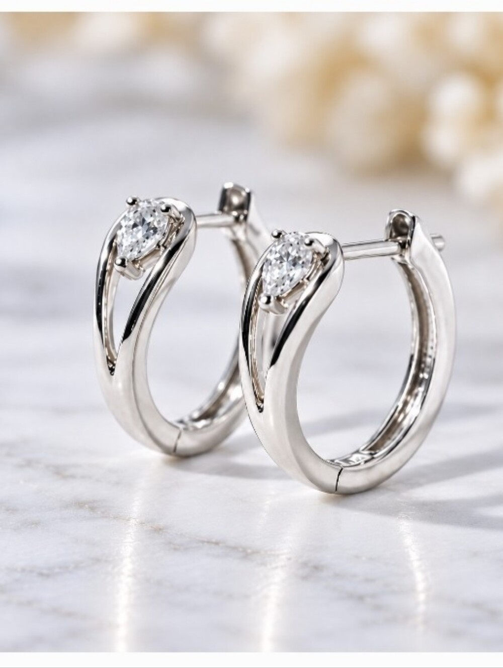 Simulated Diamond Silver Huggie Hoop Earrings